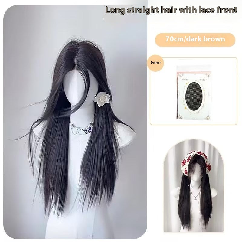 Temperament Natural Center-parted Bangs Forehead Lace Full Head Wig