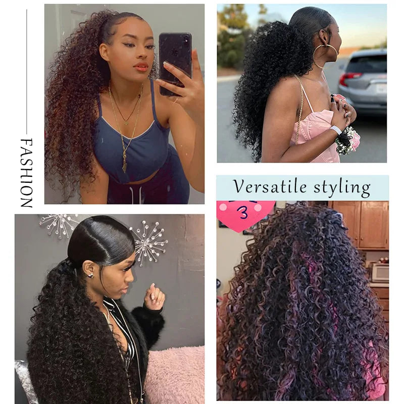 Sylhair Drawstring Curly Ponytail Extension for African Women Afro Kinky Curly Hair Pieces Synthetic Heat Resistant