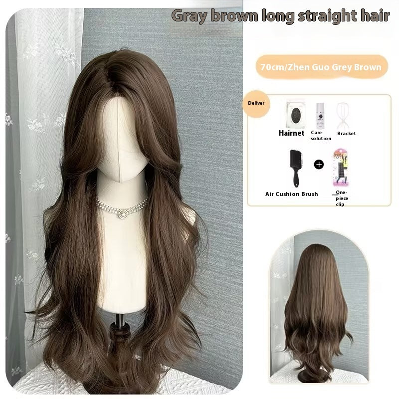 Temperament Natural Center-parted Bangs Forehead Lace Full Head Wig