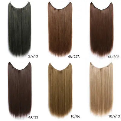 22 inches Invisible Wire No Clips in Hair Extensions Secret Fish Line Hairpieces Silky Straight Synthetic - Image #2