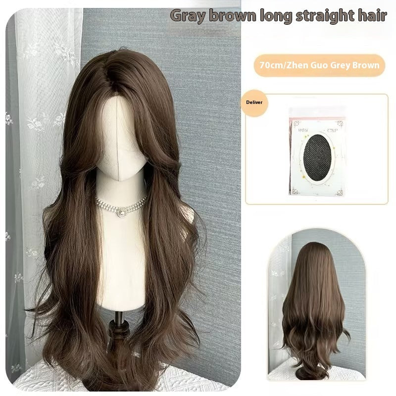 Temperament Natural Center-parted Bangs Forehead Lace Full Head Wig