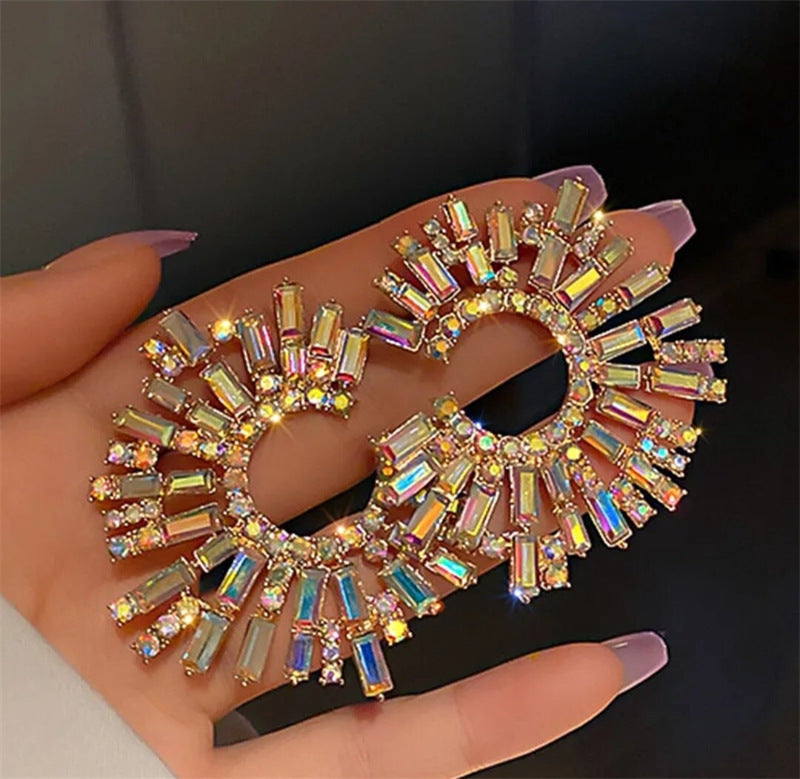 Geometric Alloy Rhinestone Acrylic Earrings