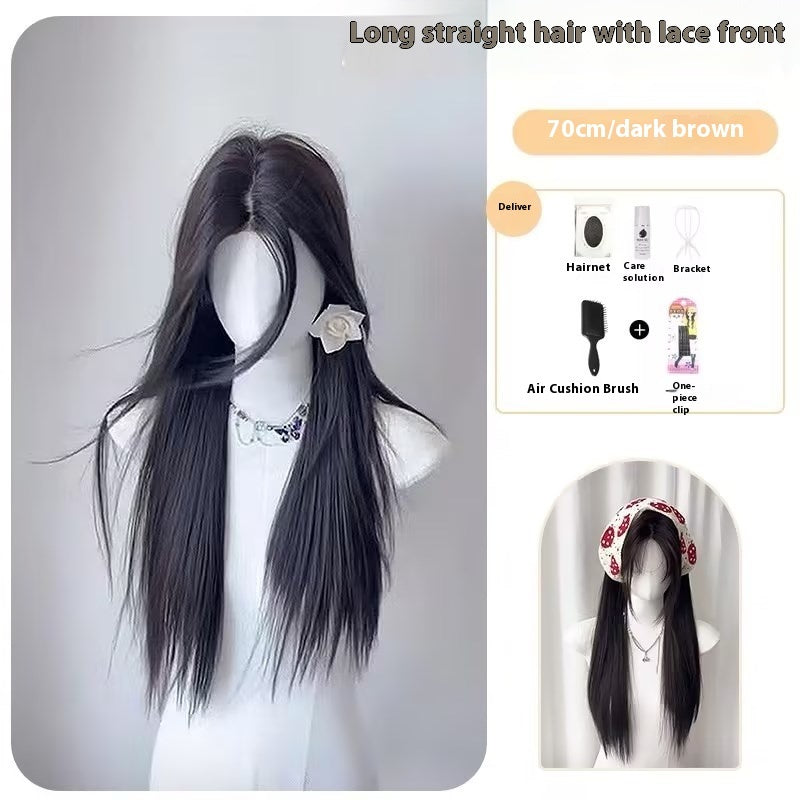 Temperament Natural Center-parted Bangs Forehead Lace Full Head Wig