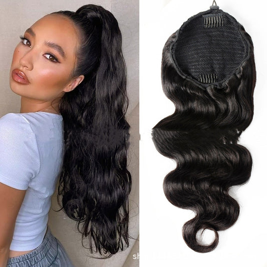 Natural Black Drawstring Ponytail Human Wigs