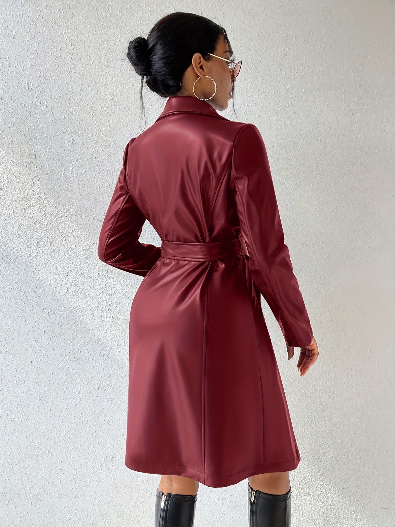 PU Long Sleeve Jacket Women's Slim Fit Long Trench Coat