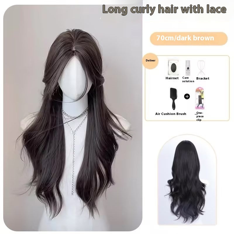 Temperament Natural Center-parted Bangs Forehead Lace Full Head Wig