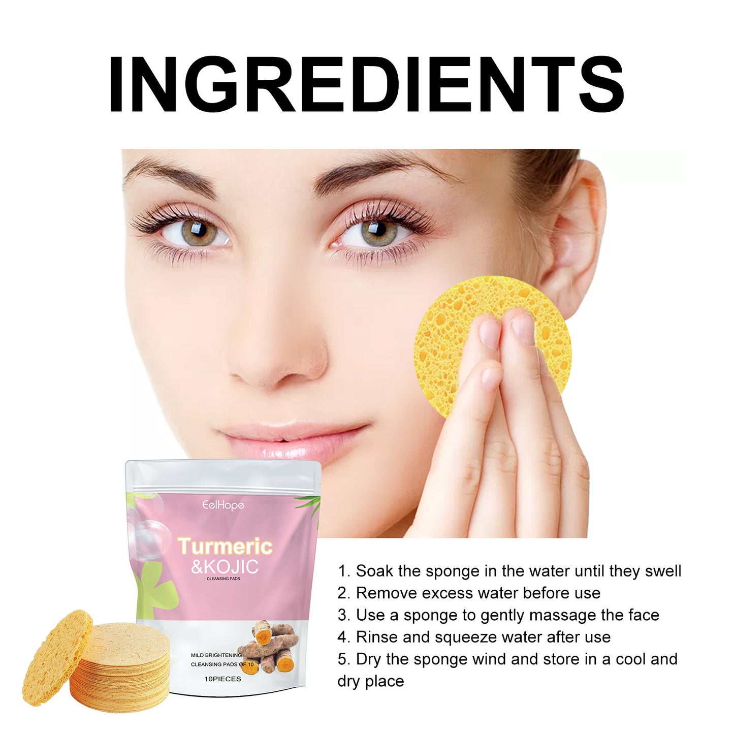 EelHope Turmeric Cleansing Pad Deep Cleansing Pore Refining Acne Blemish Reducing Facial Brightening