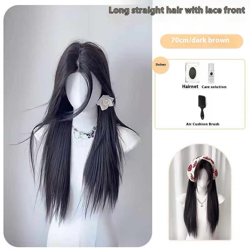 Temperament Natural Center-parted Bangs Forehead Lace Full Head Wig