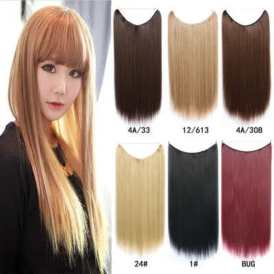 22 inches Invisible Wire No Clips in Hair Extensions Secret Fish Line Hairpieces Silky Straight Synthetic - Image #7