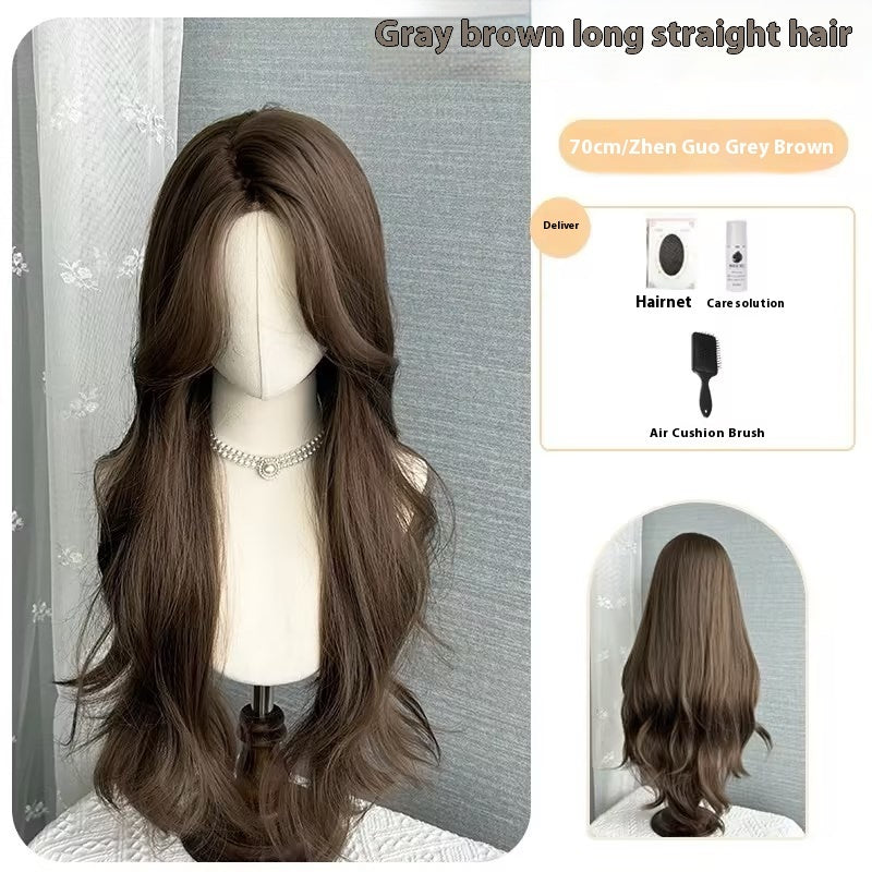 Temperament Natural Center-parted Bangs Forehead Lace Full Head Wig