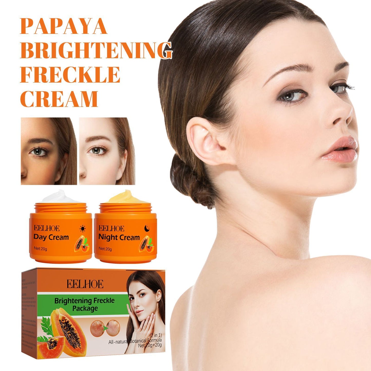 EELHOE Papaya Whitening Freckle Cream For Diminishing Facial Freckles, Dark Spots, And Enhancing Skin Radiance And Hydration For Day And Night Cream