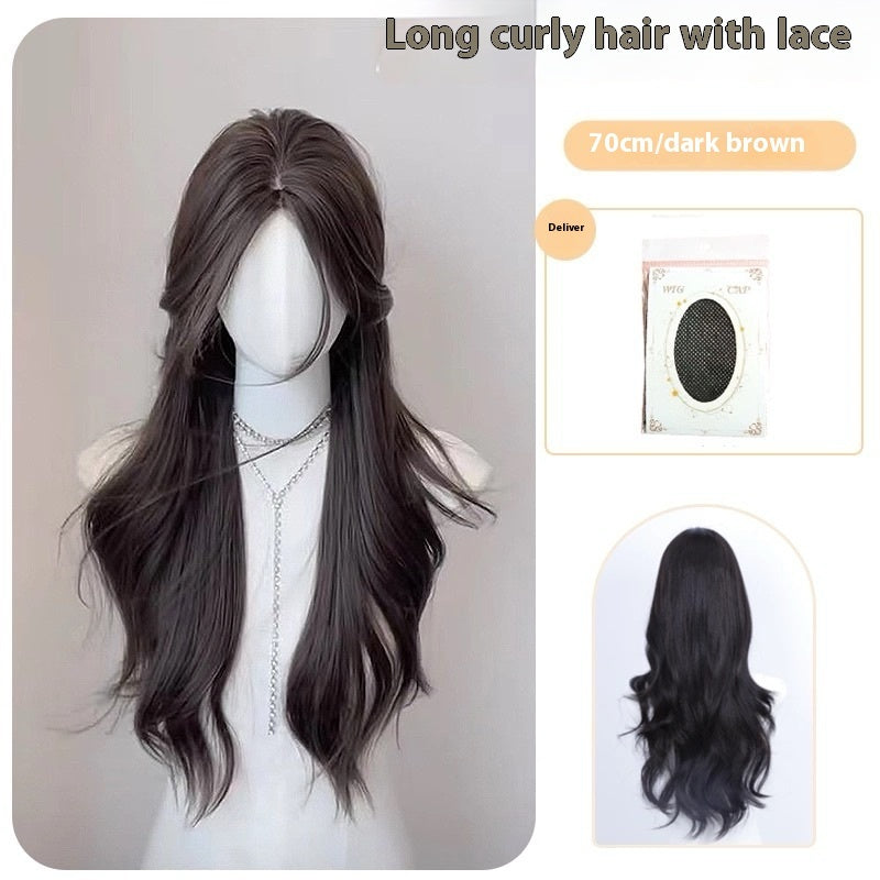 Temperament Natural Center-parted Bangs Forehead Lace Full Head Wig